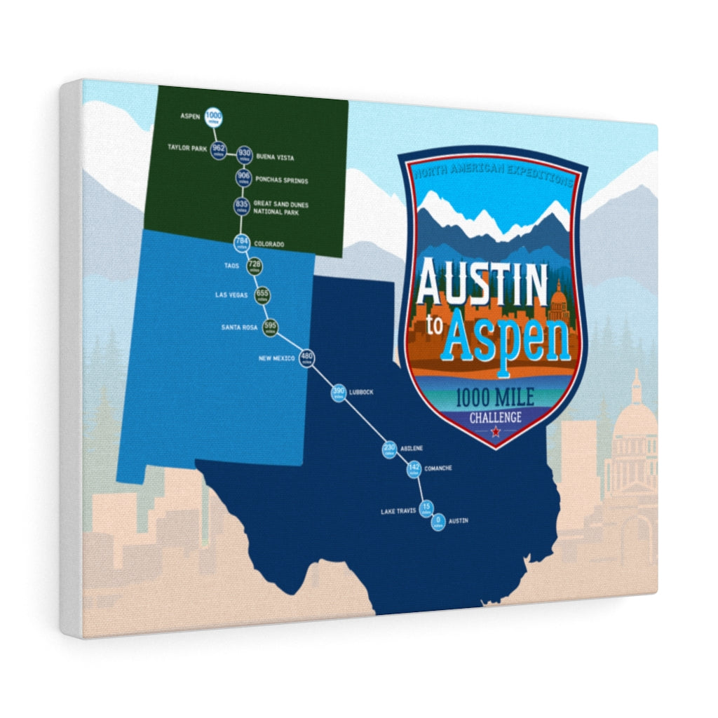 Austin to Aspen Map - Canvas Gallery Wrap